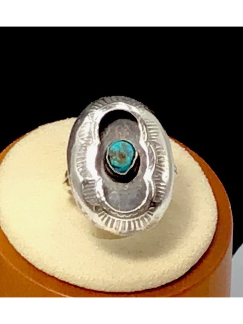 Sterling Silver Turquoise Ring Shadow Box Vintage 3.9g Size 7.75